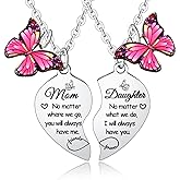 2PCs Mother Daughter Heart Matching Pendant Necklaces Set - I Love You Gifts for Mom & Daughter - Butterflies Stuff Jewelry