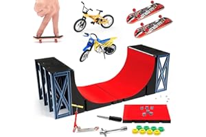 RNGODO Half Pipe Skateboard Ramps Set, Bigger Fingerboard Skatepark Deck, Finger Skate Park Toy with Fingerboard Ramps, Skateboards, Finger Scooter, Finger Bike & Motorcycle for Adults Kids Gifts(Red)
