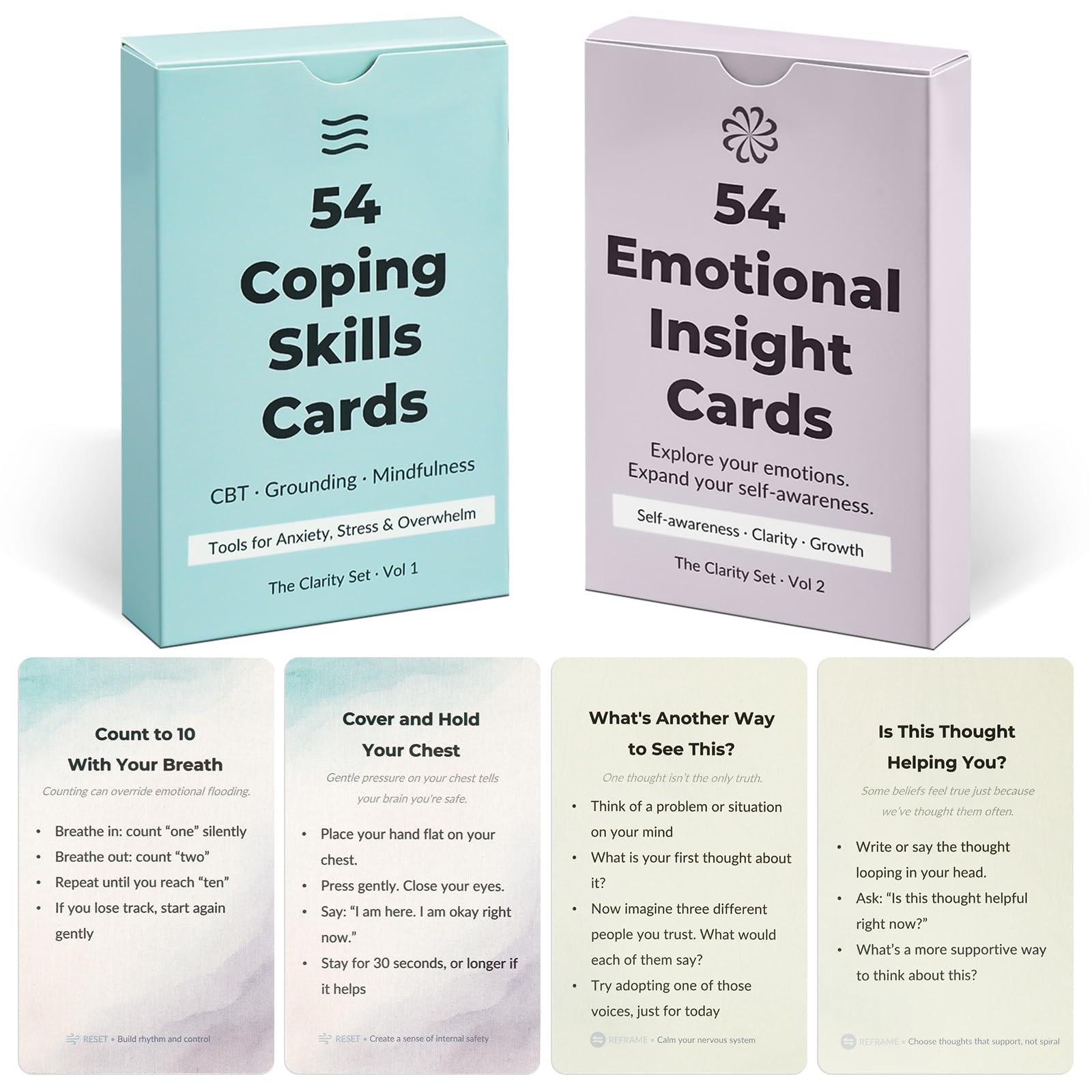 Photo 1 of 108 Mindfulness Cards for Coping Skills & Mind Brain Emotional Insight Cards - Somatic Therapy for Stress Relief & Anxiety - CBT, Grounding, Self Care Techniques for Teens | Adults | Therapists
