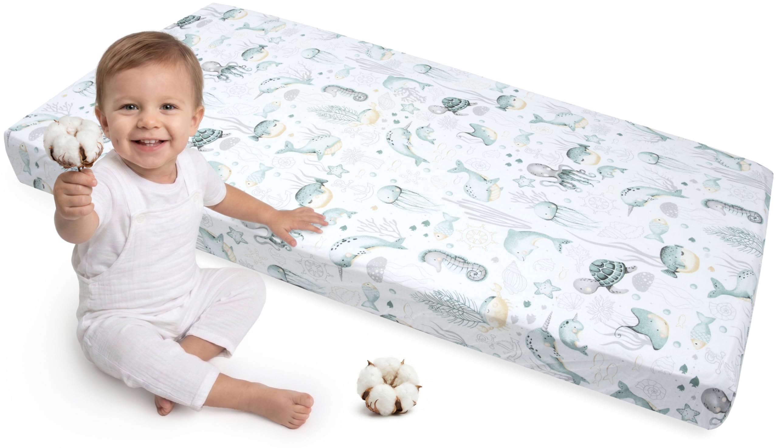 Medi Partners Fitted Sheet 60x120 cm 100% Cotton Baby Bed Linen Mattress Cot (Ocean) — image 1