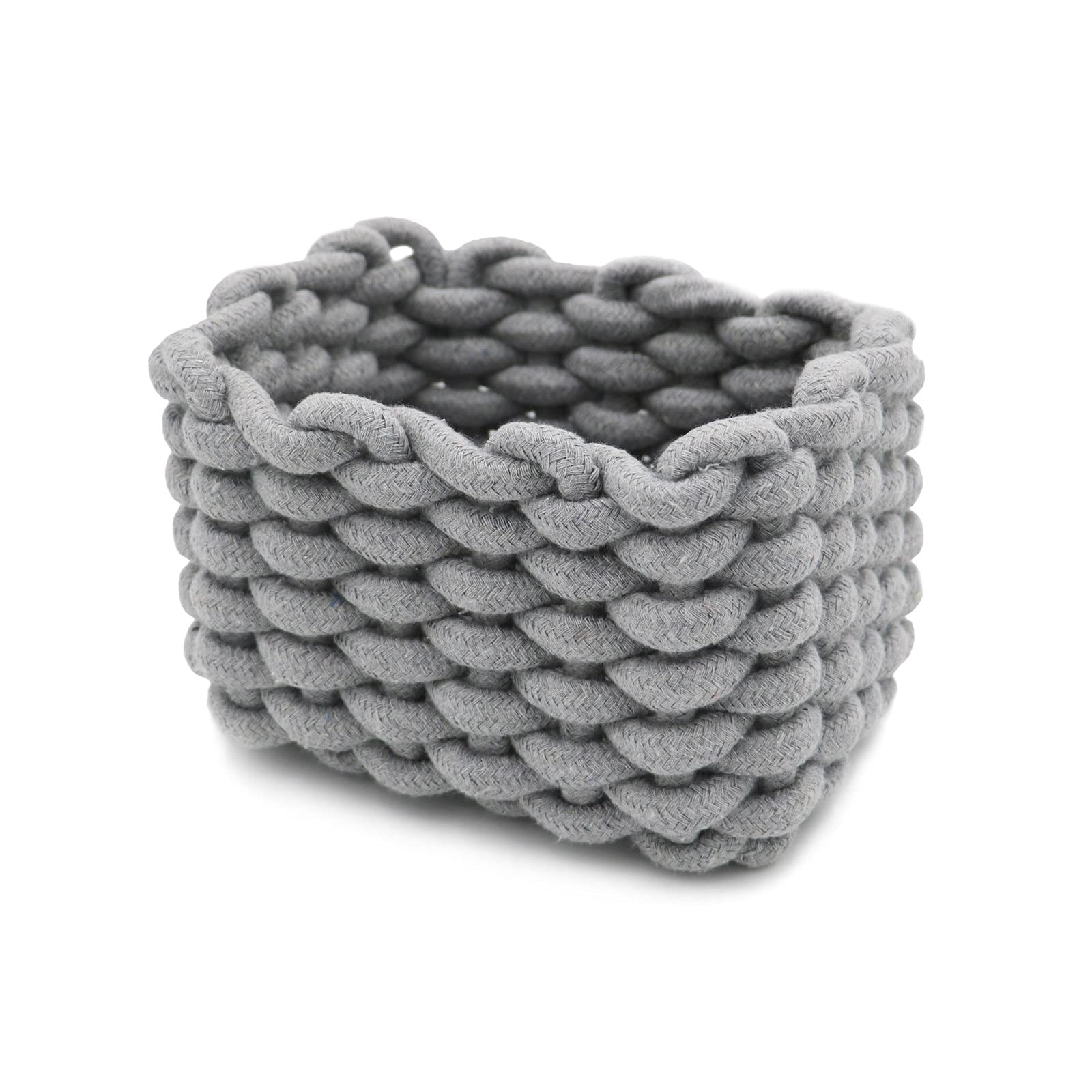 Icegrey Cotton Rope Baskets with Handles, Decorative Natural Rectangle Storage Baskets Organizers for Nursery, Baby Room, Bedroom, Living Room Grey Small
