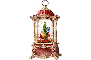 Blansong Snow Globes Lantern Home Decor Accent for Child Santa Claus Tree Auto Snowfall Glitter Music Collection with 6H Timer USB/Battery Powered 12.5 inch
