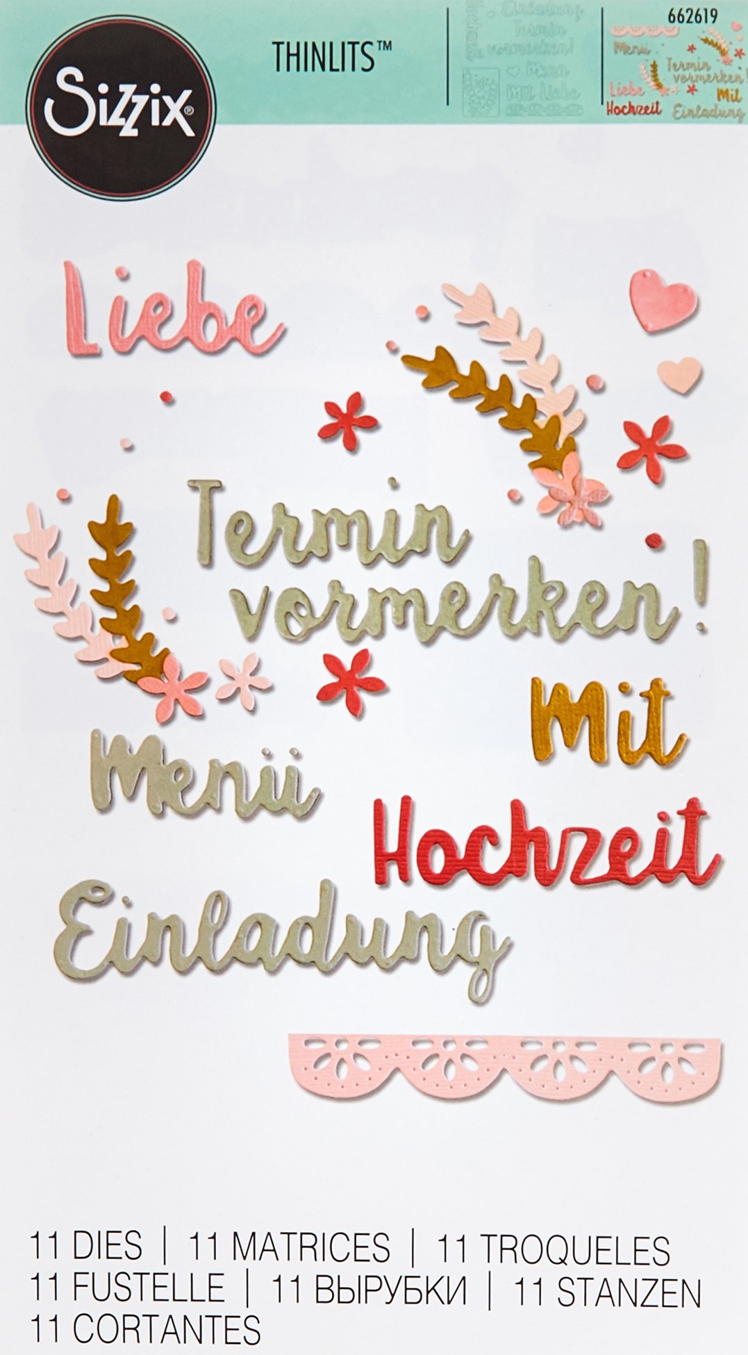 Sizzix" Hochzeit Thinlits Die Set, Metal, Multi-Colour, 26 x 13 x 0.2 cm