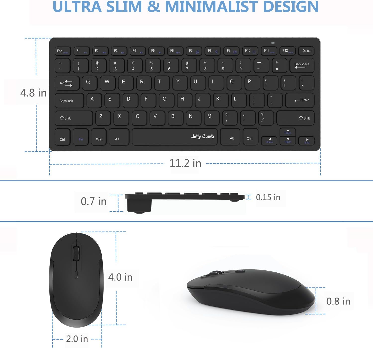 Wireless Keyboard Mouse, Jelly Comb 2.4GHz Ultra Thin Compact Portable Small Wireless Keyboard and Mouse Combo Set for PC, Desktop, Computer, Notebook, Laptop, Windows XP/Vista / 7/8 / 10 (Black): Computers & Accessories