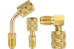 GOKTVAI 3pcs R410A Adapter for Mini Split System, 5/16" SAE Female to 1/4" SAE Male Flare Charging Vacuum Port Coupler Straight & 45°& 90° Angle Adapters Fitting for Air Conditioner Refrigeration HVAC
