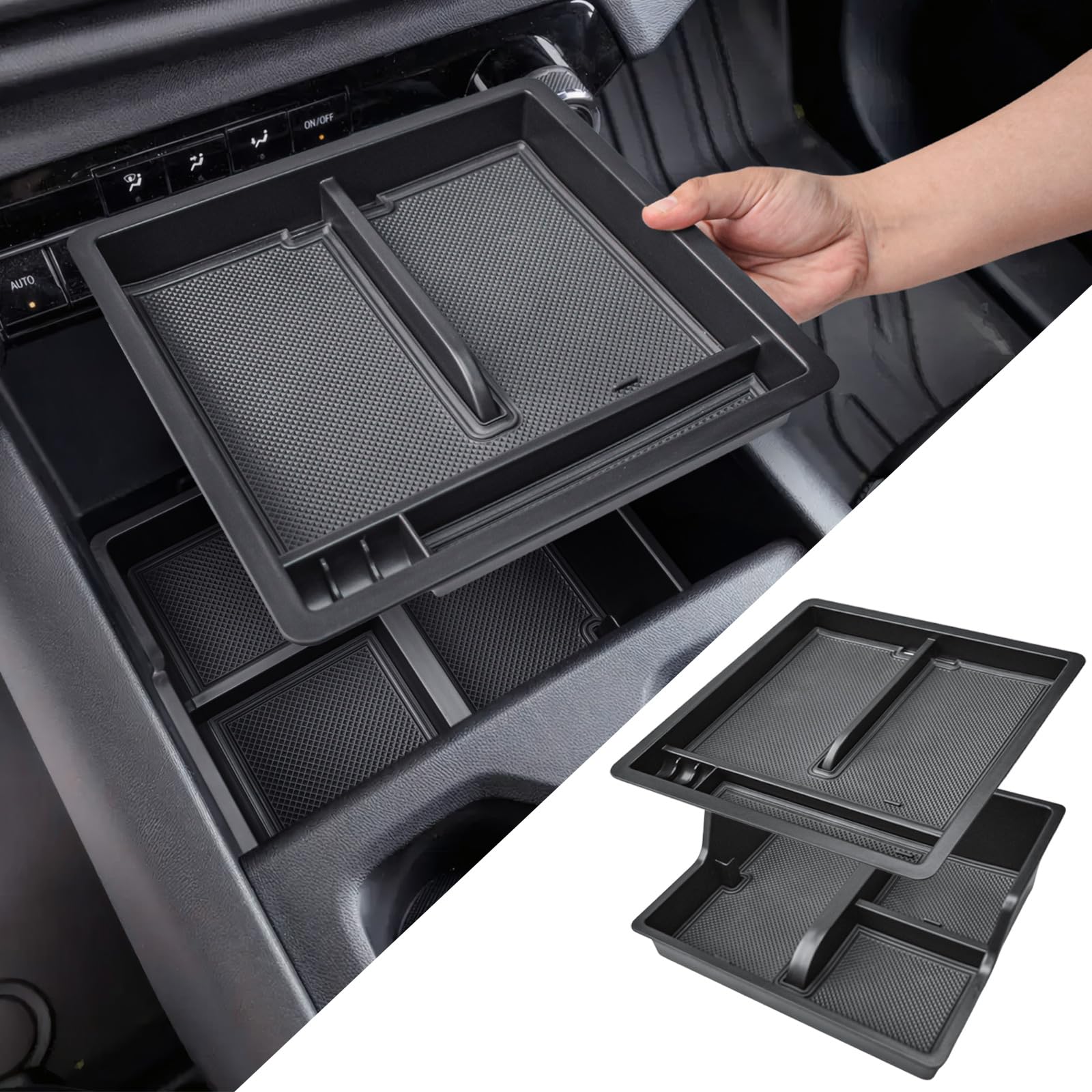 Photo 1 of 2PCS Center Console Organizer Compatible with 2024 2025 Chevy Silverado EV Accessories Work Truck (WT), 3-Tier Middle Console Insert Sliding Upper Tray & Secondary Compartment (NOT For RST/LT)