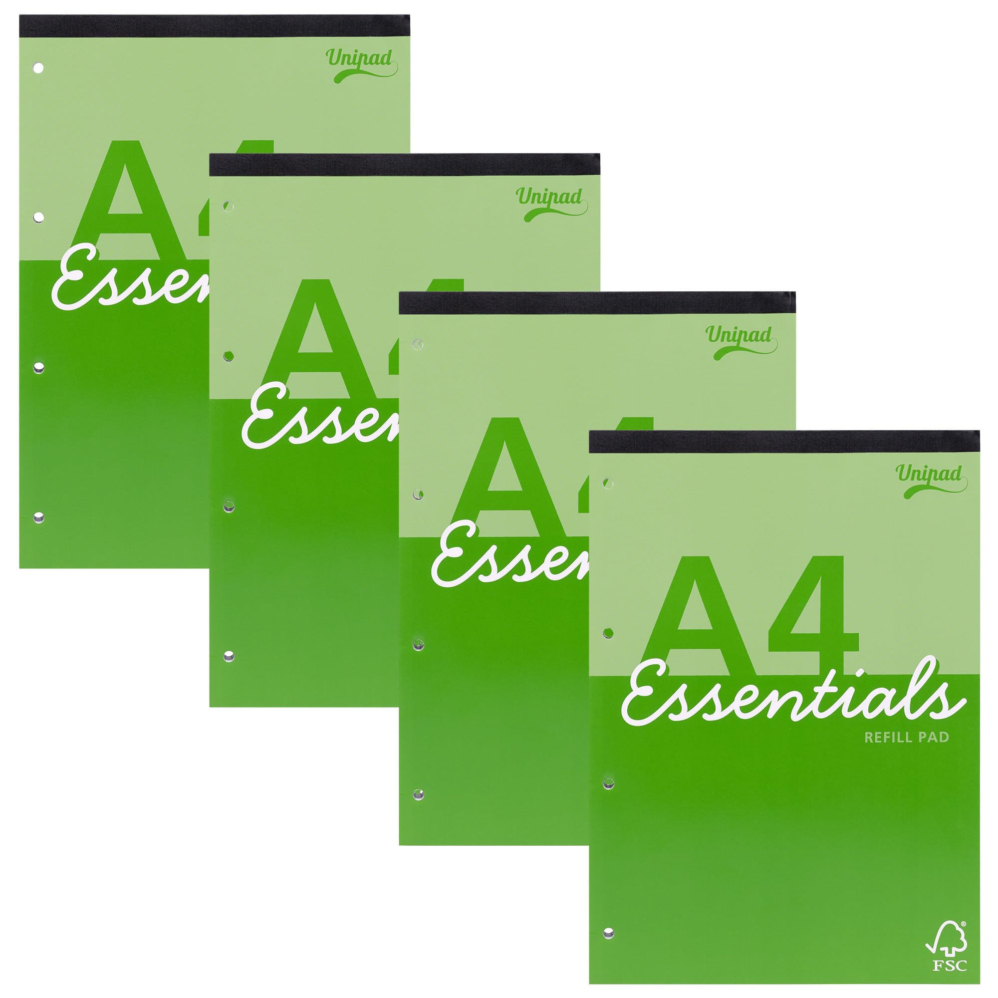 Pukka Pad Essentials A4 Refill Pad – Pack of 4 Tape Head-Bound Notepads for Easy Tear-Out with 160 Pages, 80 Sheets of 60GSM Lined FSC Paper with Margins - Green