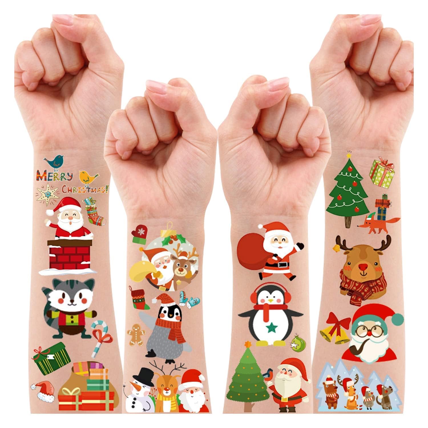 Leesgel Christmas Stocking Fillers, 30 Sheets Temporary Tattoos for Kids, Christmas Stickers for Children Christmas Decorations, Christmas Eve Box Fillers Xmas Party Supplies Bags Favours