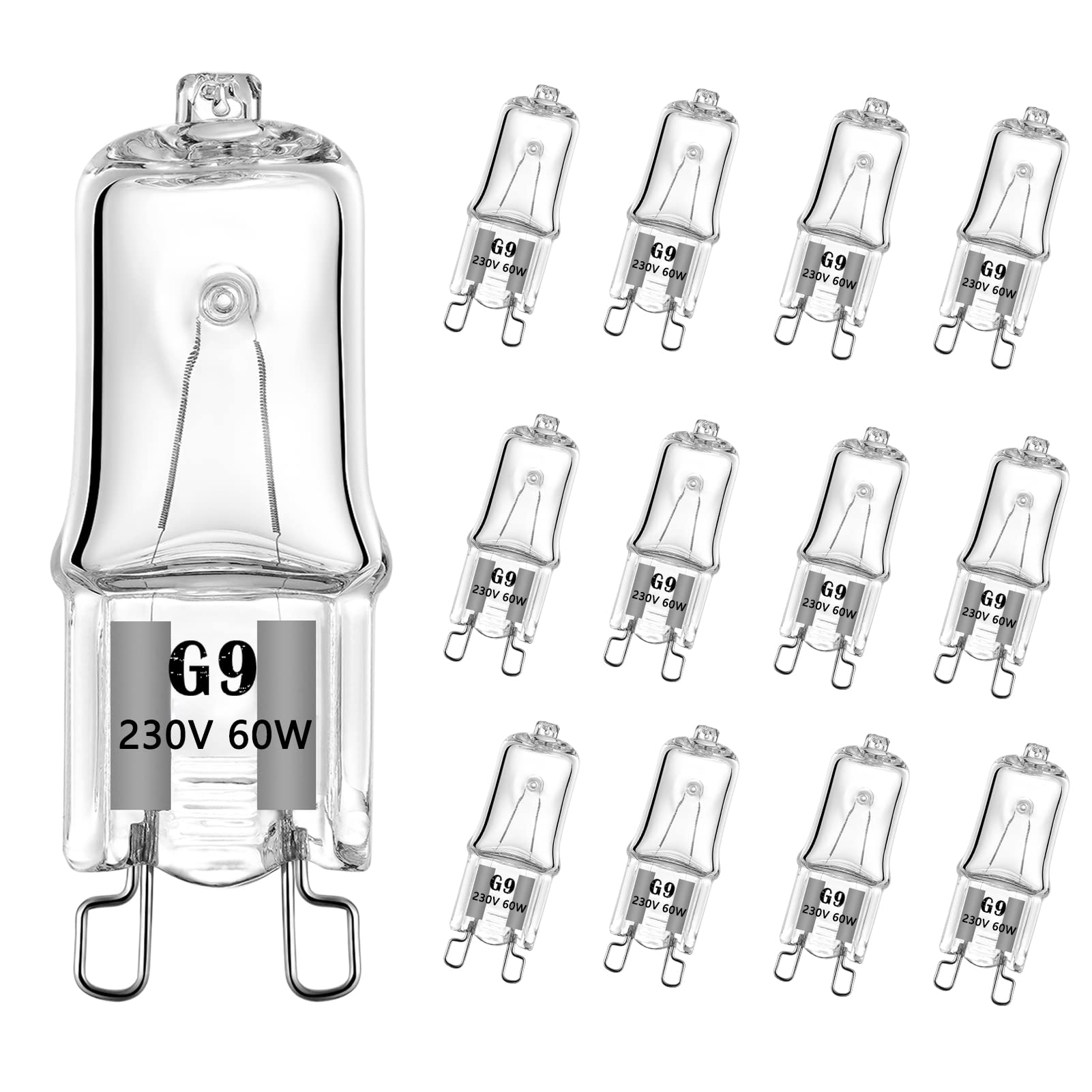AHEVO G9 Light Bulbs 60Watt 230Volt Halogen Light Bulb G9 Base Bi-Pin 60W T4 for Bathroom,Under Cabinet, Puck Lighting, Dimmable Warm White 2700K (12Pack)