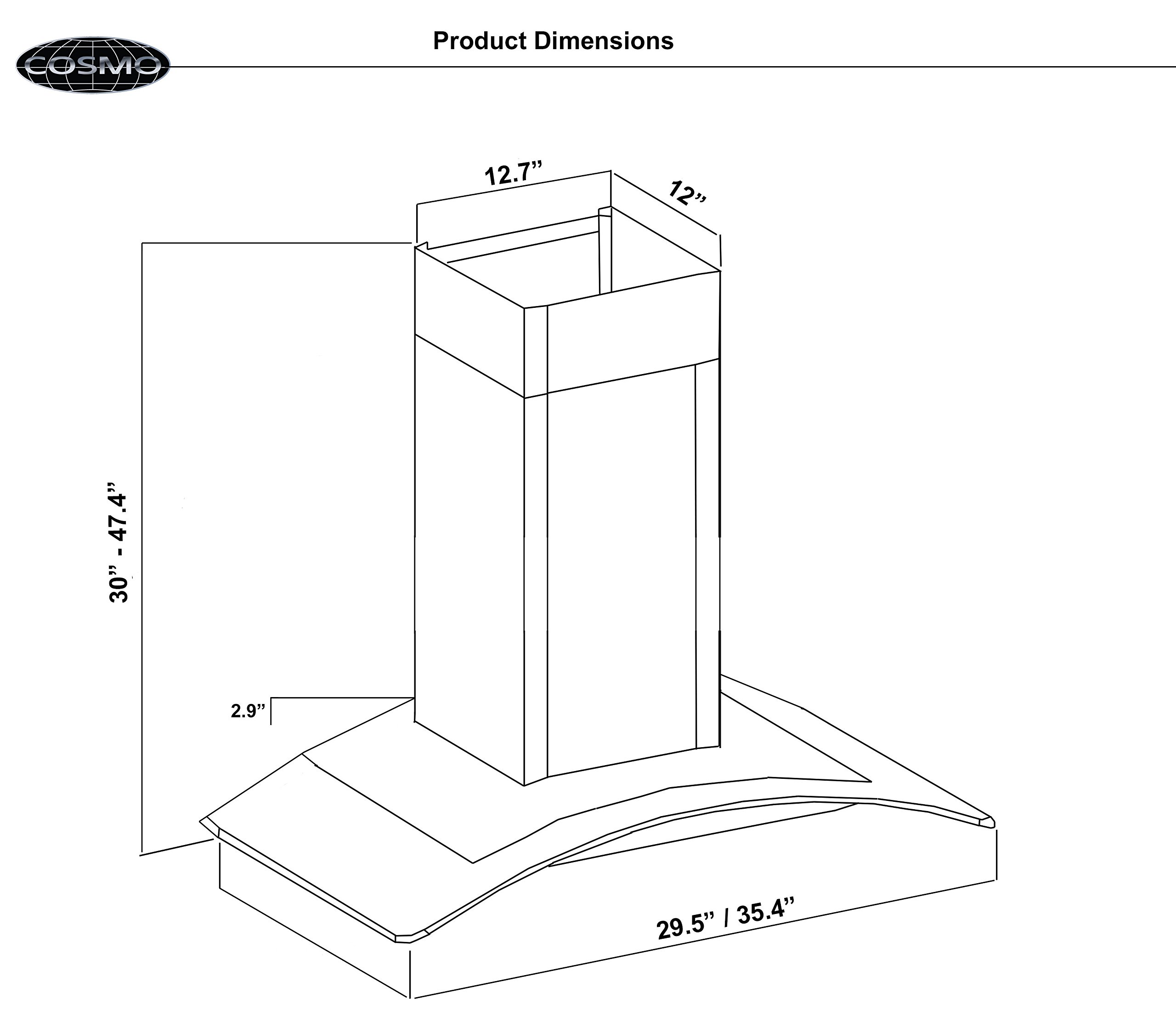 Cosmo 36 In. 900 CFM Ducted Island Range Hood With With Tempered Glass