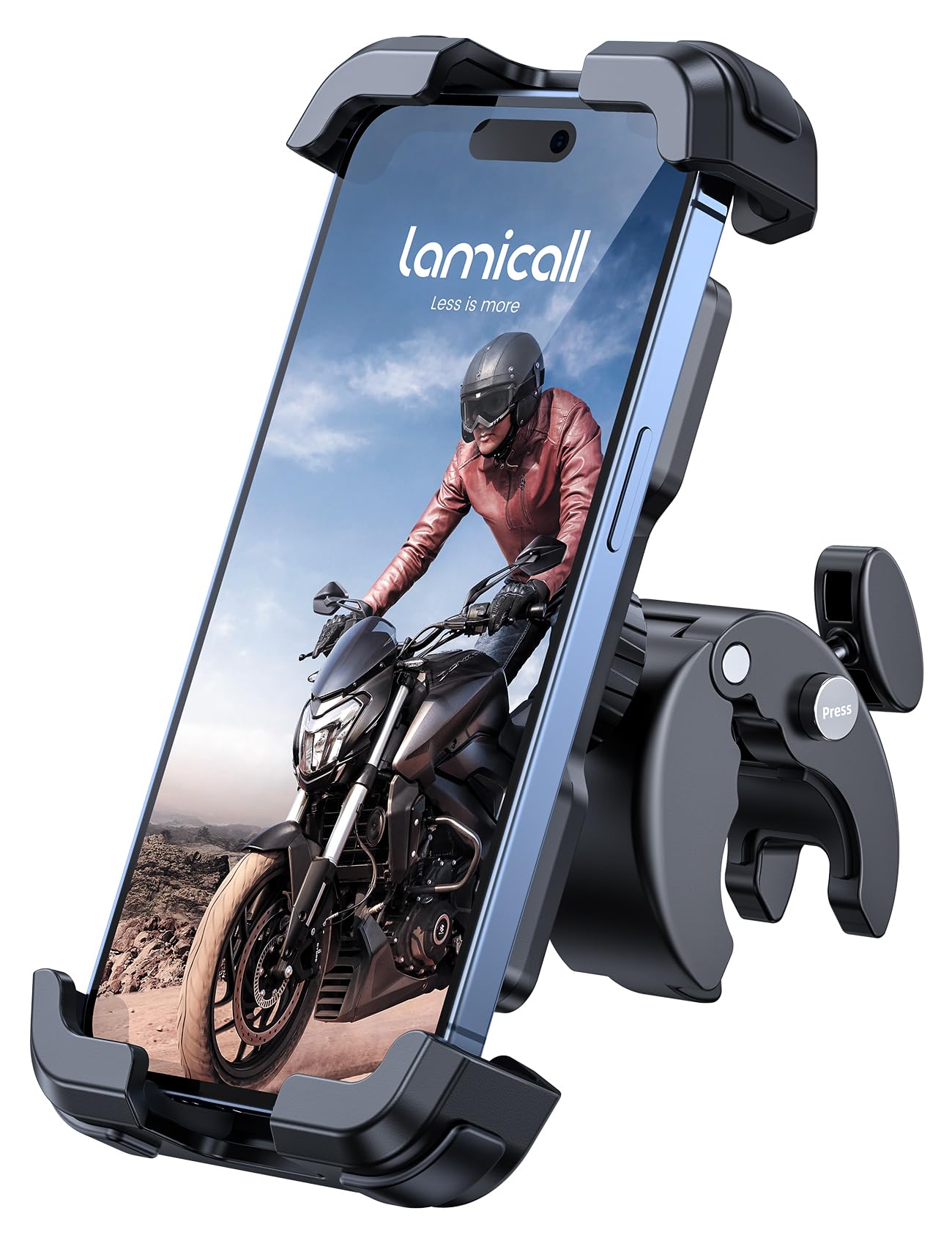 Lamicall Motorcycle Phone Holder Bike - Motorbike Phone Mount, Bike Phone Holder with Quick Release Handlebar Clamp for iPhone 17 16 15 14 Pro Max Plus Air, 13 12 11 Pro Max Mini, Xs, 4.7-6.8” Phone