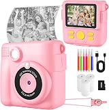 YKSLEMON Instant Print Camera for Kids 1080P 32G SD Card Pink 3 Print Rolls