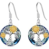 StoryMidir Sunflower Earrings 925 Sterling Silver Sunflower Crystal Dangle Earrings Sunflower Jewelry Gifts for Women Mom Wife