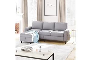 Lonkwa Convertible L-Shaped Sectional Sofa with Reversible Ottoman, 3-Seat Gray Couch for Living Rooms, Apartments, Offices, Small Spaces