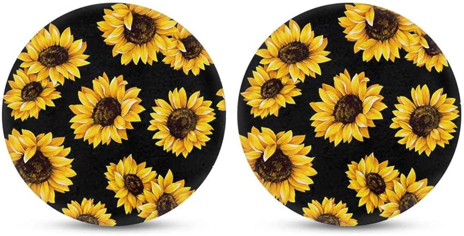 FKELYI Sunflowers Pattern Auto Universal Cup Coaster Black Car Interior Decor Accessories Water Absorbent Cup Holder Coaster Fit Sedan/SUV//Truck