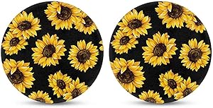 FKELYI Sunflowers Pattern Auto Universal Cup Coaster Black Car Interior Decor Accessories Water Absorbent Cup Holder Coaster Fit Sedan/SUV//Truck