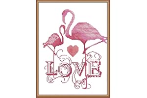 Bilrost Cross Stitch Kits for Beginners Needlepoint Kits for Adults Stamped Cross Stitch Kits for Adults DIY 14CT Embroidery Patterns Stitches Kit-Flamingo Love 11.02x13.78 inch