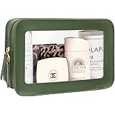 LETGO Clear Makeup Bags, TSA Approved Toiletry Bag with Zipper, Travel Makeup Organizer Fit Carry-on Travel Essentials,Small Cosmetic Bags Pouch for Women Men (Clear-Vintage Green)
