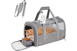 CUSSIOU Soft Sided Cat Carrier for Small Cats Puppies up to 15 Lbs, Airline Approved Pet Carrier Collapsible Travel Puppy Carrier with Reflective Strip, Grey