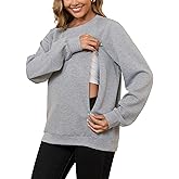 DEBELLY Nursing Friendly Sweatshirt for Breastfeeding Women Dual Zippers Nursing Top Long Sleeve Crew Neck Casual Wear