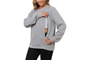 DEBELLY Nursing Friendly Sweatshirt for Breastfeeding Women Dual Zippers Nursing Top Long Sleeve Crew Neck Casual Wear