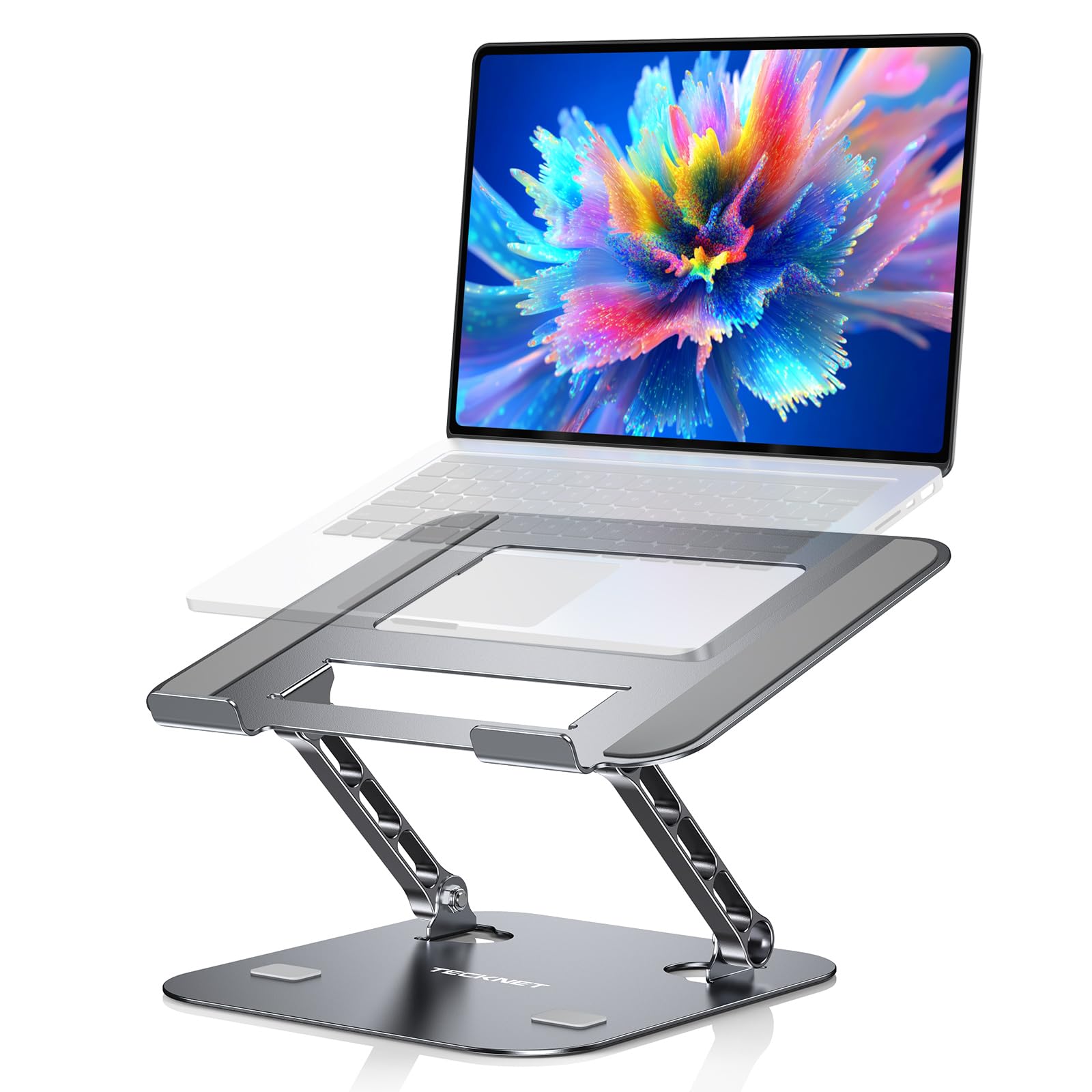 TECKNET Laptop Stand, Height Adjustable Laptop Stander, Ergonomic Foldable Portable Ventilated Laptop Holder, Laptop Stand Compatible with All 11 to 17.3 Inch Laptops, MacBook and Tablets (Grey)