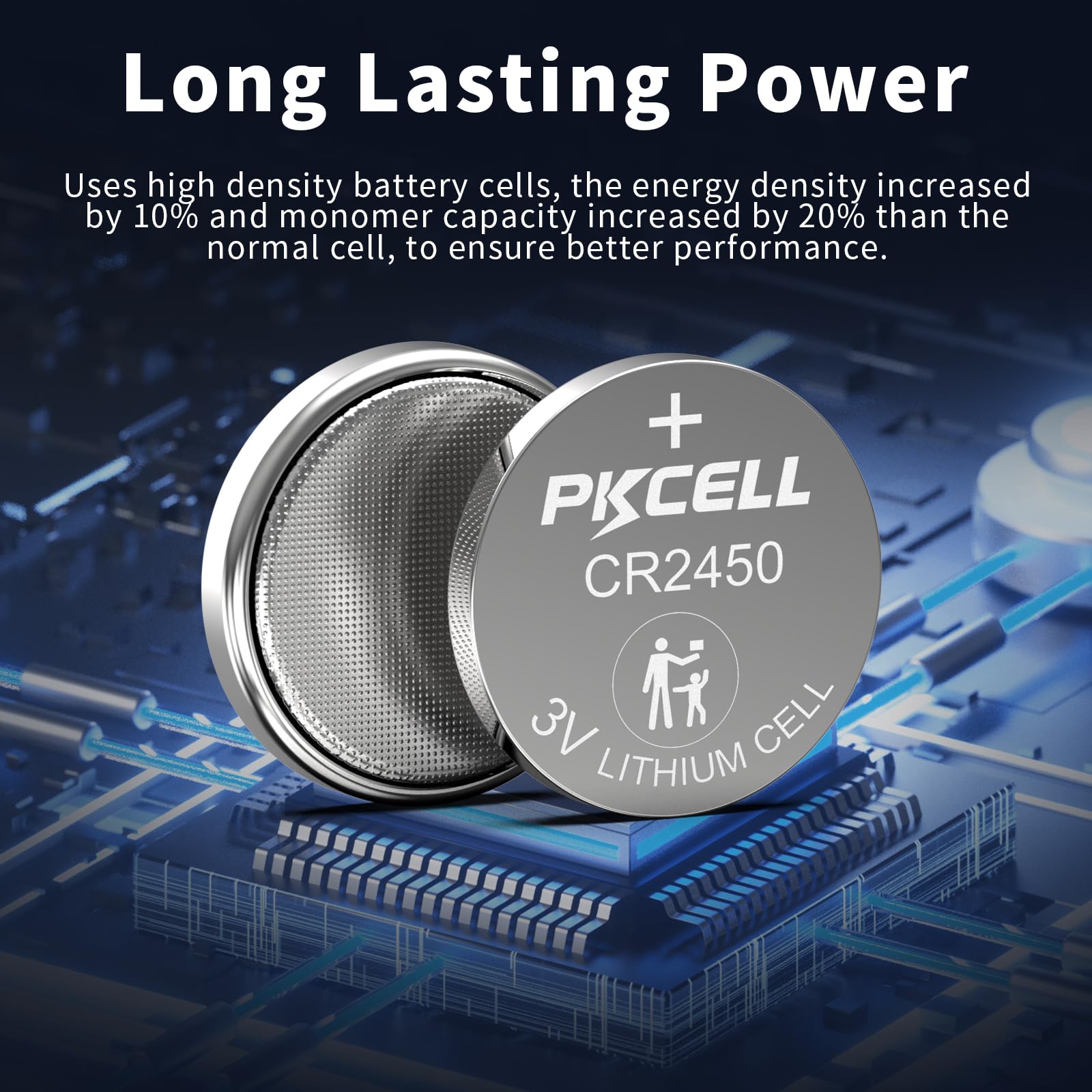 PKCELL 20 Pack CR2450 Battery CR 2450 3V Lithium Battery, 5-Year Shelf Life,High Capacity, Long Lasting Power, Mercury-Free