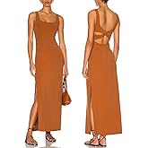 ALENDA DANMOS Women's Elegant Backless Maxi Dress Sexy High Sides Slit Tank Dress Twist Back Casual Sundress 72122