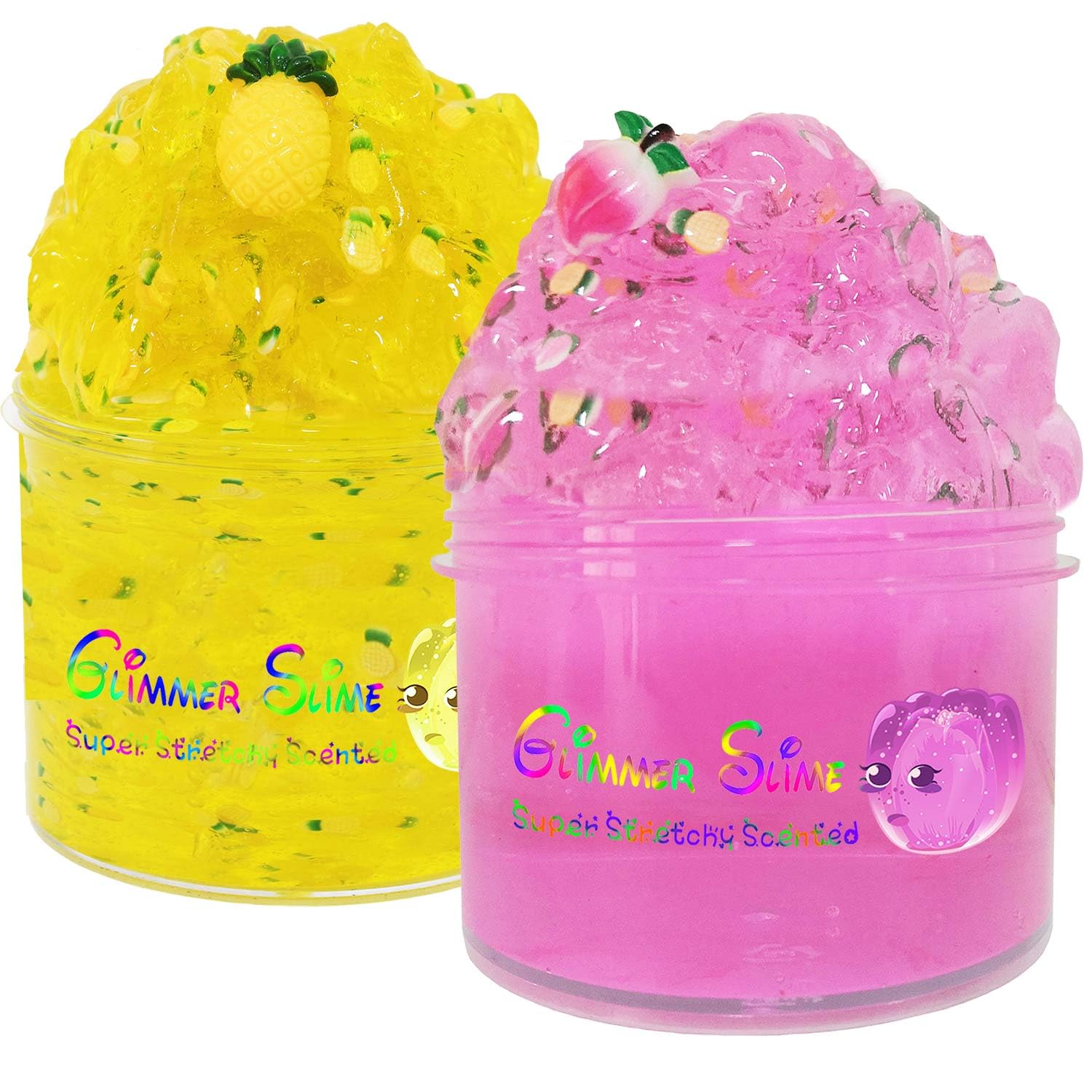 2 Pack Crunchy Slime - Smells Nice Pineapple Slime and Peach Slime - SSSSuper Stretchy Glossy Slime Perfect for Kids Party Favor, Classroom Prize or Christmas Stocking Stuffer - Boys Girls