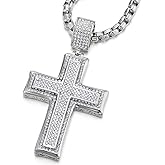 COOLSTEELANDBEYOND Mens Womens Large Steel Two-Layers Cross Pendant Necklace with Cubic Zirconia, 30 inches Wheat Chain