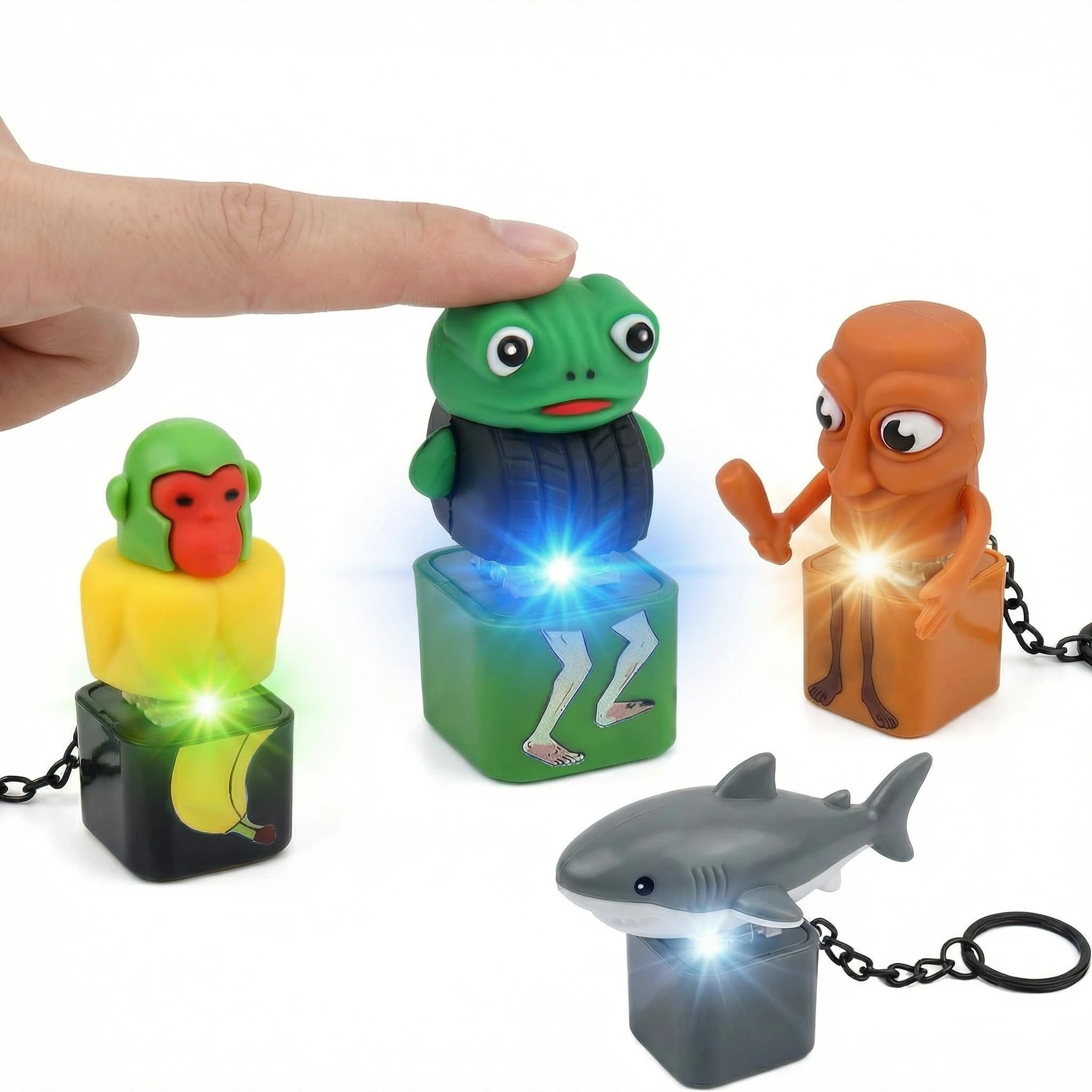 4 Pcs Italian Brainrot Clicker Fidget Keychain, Tung Tung Fidget Toys with Sound and LED Lights, Rechargeable Croaking Button Keychain, Sensory Toy, Stress Relief Toy for Adults Kids