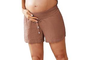 Maacie Maternity Shorts Underbelly Drawstring Elastic Waist Cotton Shorts with Pockets Summer Cute Beach Casual Shorts