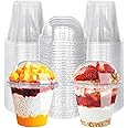 Tiaiidi 50 Pack 9 oz Clear Plastic Cups,Disposable Dessert Cups with Dome Lids,Crystal Clear PET Parfait Cups for Fruit,Parfait,Pudding,Yogurt,Ice Cream,Cold Drinks