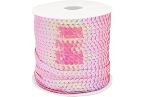 FQTANJU Pink 6mm Crafts Round Flat Sequin Strip Trim on Strings for Crafts, Fringe, and Sewing; 100 Yard Roll