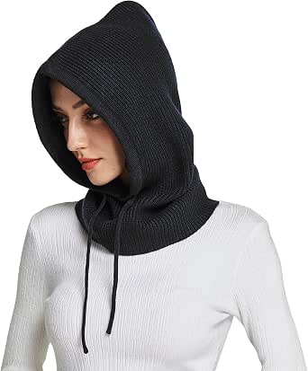 Winter Hooded Scarf Balaclava – Cashmere & Merino Wool Knit Beanie, Camel Color, One Size