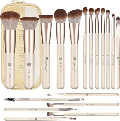 HEYMKGO 18Pcs Makeup Brush Set with Travel Bag Premium Synthetic Bristles