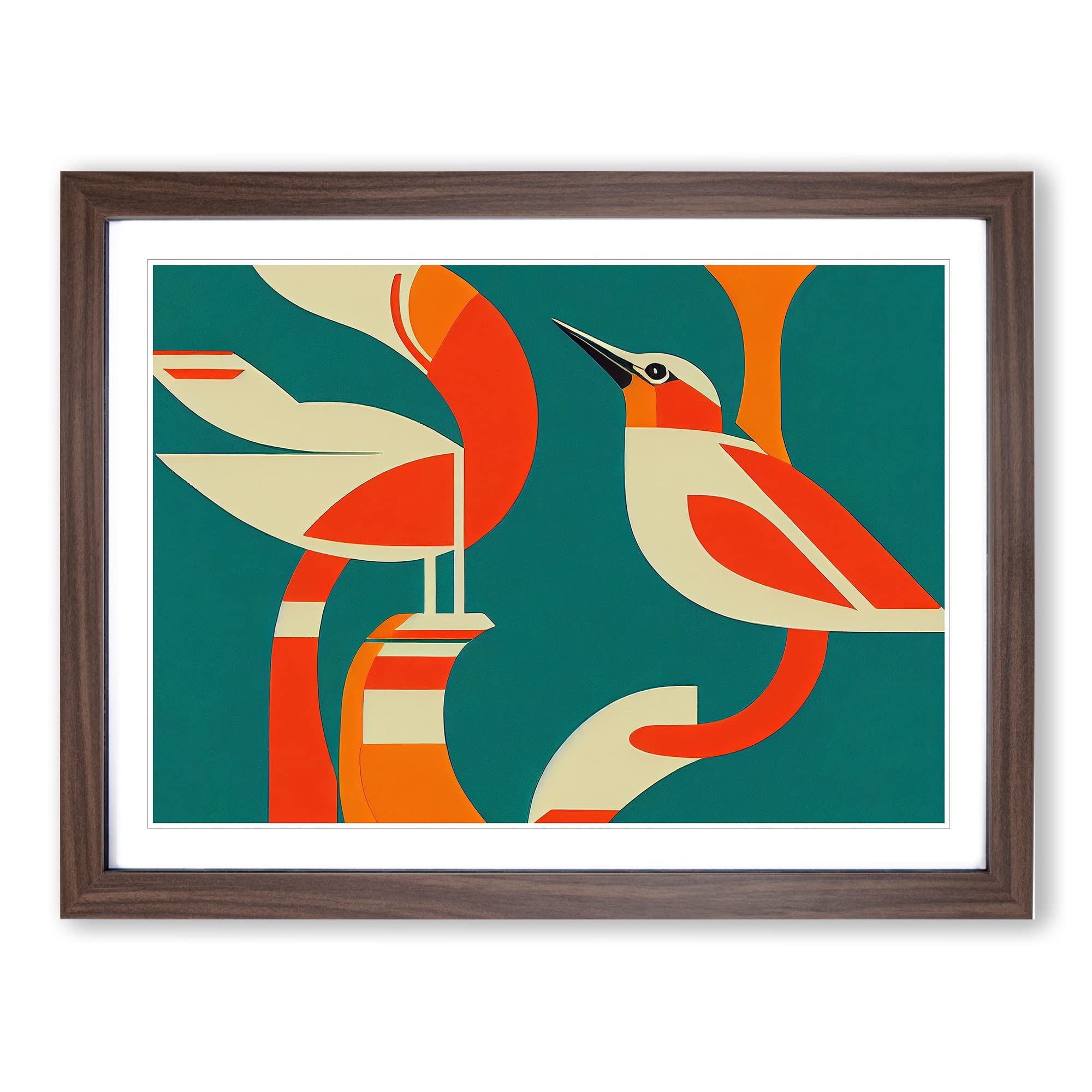Kingfisher Bird Art Deco Abstract Framed Print | A4 Walnut Framed Wall Art | Ready to Hang | Art Deco Fantasy Picture | Living Room Bedroom Lounge Office