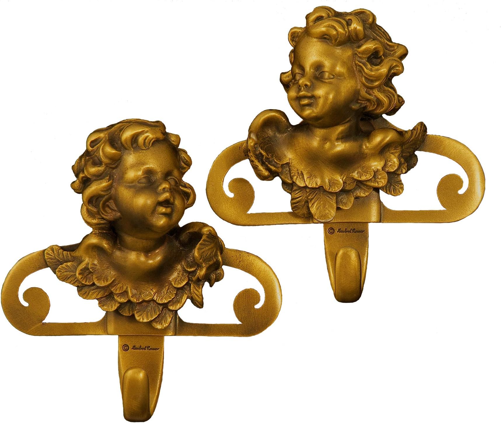 Cherub Towel Hooks Set of Two Pewter Plated Antique Brass Made in USA