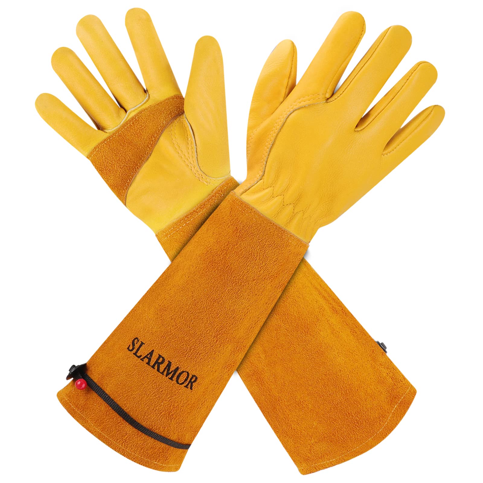 SLARMOR leather Gardening Gloves for Women/Men - Thorn Proof Cowhide Leather Rose/Blackberry Pruning Heavy Duty Garden Gloves Thick Palm Gauntlet Garden Work Gloves with Forearm Protection XL