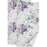 HUAZHIKOU Purple Peony Rose Flower Hand Towels for Bathroom Set of 2 Microfiber Spring Green Eucalyptus Floral Leave Kitchen Dish Towels Decorative Bathroom Towels for Bath Face Guest Shower 14"x28"
