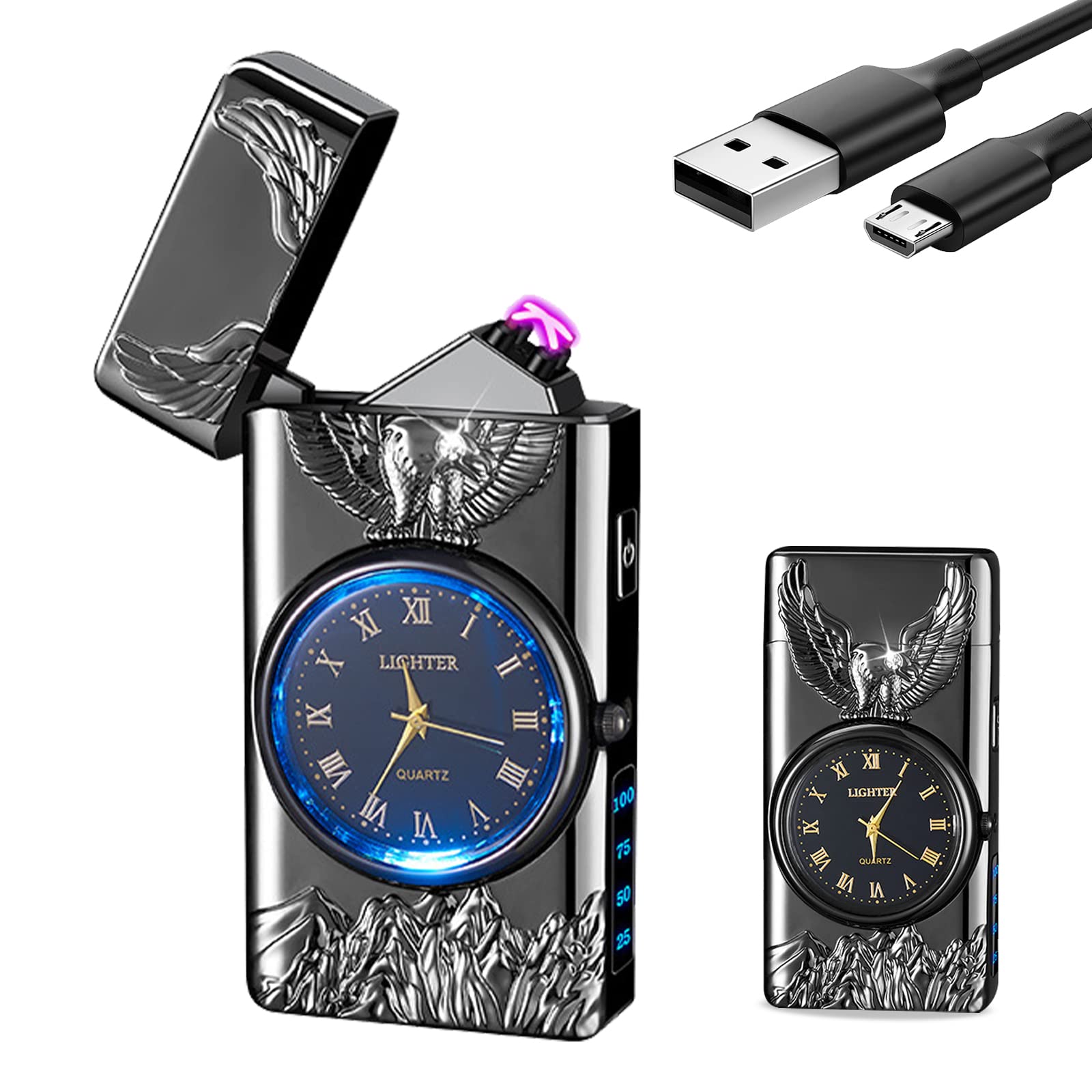 SKRFIRE Eagle Plasma Lighter - Windproof Lighter, Metal Lighters, LED Lighting, Refillable for Outdoor, Hiking, Camping (Black)