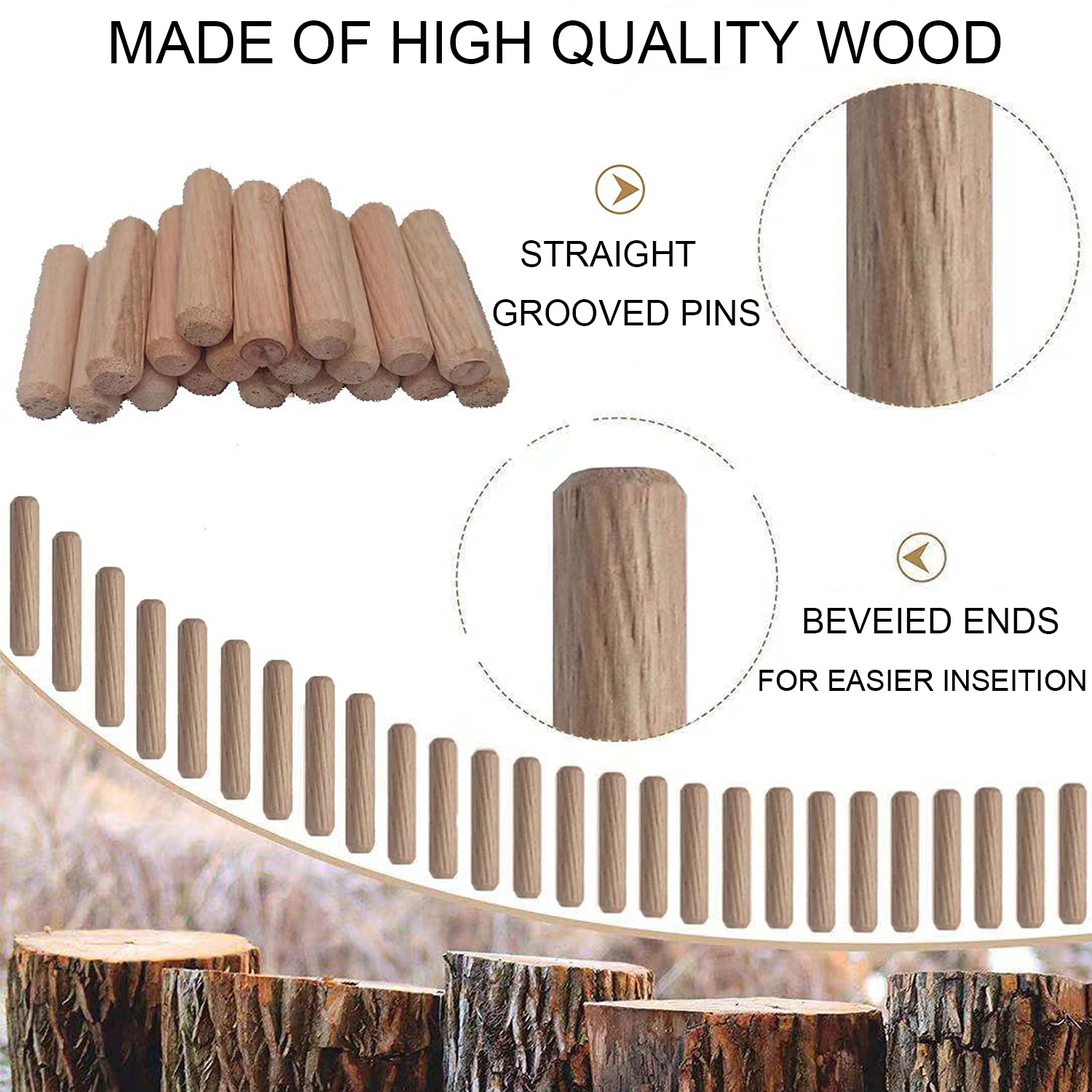 100 Pcs Wooden Dowel Pins, 6 X 50mm (0.24 X 1.97 Inch) Wood Dowels Rods, Fluted Dowel Joints