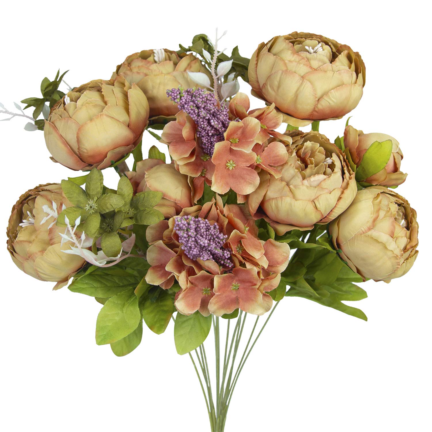 HUAHUASHIJIE Vintage Artificial Peonies Silk Peony Flowers Bouquet for Wedding Bridal Home Décor – Beautiful Floral Centerpiece Arrangement Decoration with 1 Bouquets (Brown)