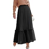 ANRABESS Maxi Skirts for Women Tulle Long Tiered Elastic High Waisted A Line Flowy Dressy Casual Skirt 2025 Fall Trendy