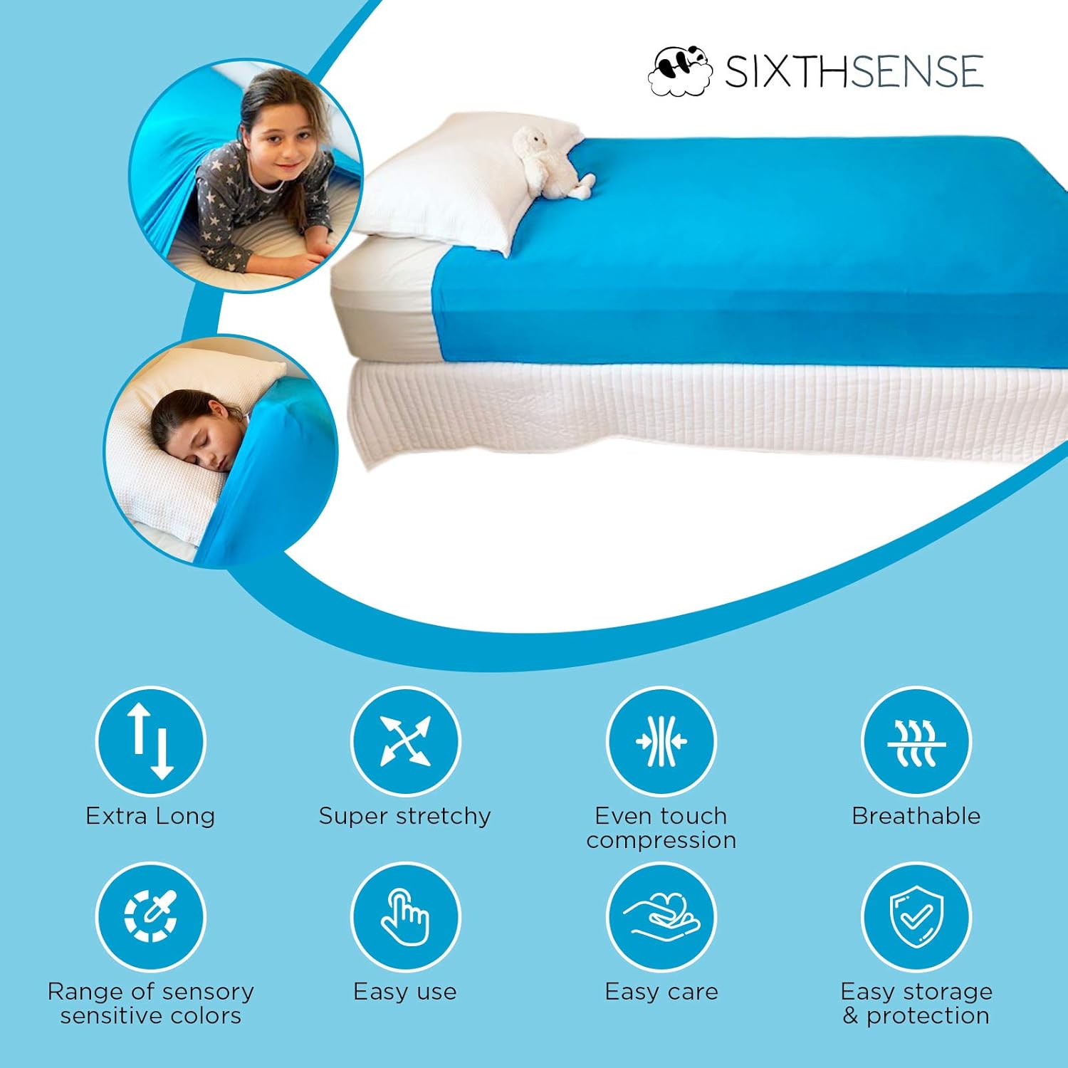 Sensory Compression Bed Sheet | Bonus eBOOK + Sleep Journal | Twin Size | Alternative to Heavy Weighted Blankets | Stretchy, Breathable, Firm Pressure for Calming & Relaxing Sleep | Aqua: Health & Personal Care