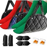 Premium 2-Pack Airplane Foot Hammock with 2 Eye Masks & 2 Earplugs Set - Adjustable Length Foot Rest for Comfortable Plane Travel, Portable Under Desk Flight Foot Leg Sling - Black & Blue