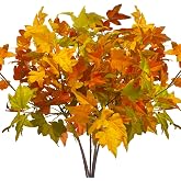 Grunyia 6Pcs Artificial Maple Leaves Branches Fake Fall Maple Shrubs for Thanksgiving Christmas Festival Garland Decoration