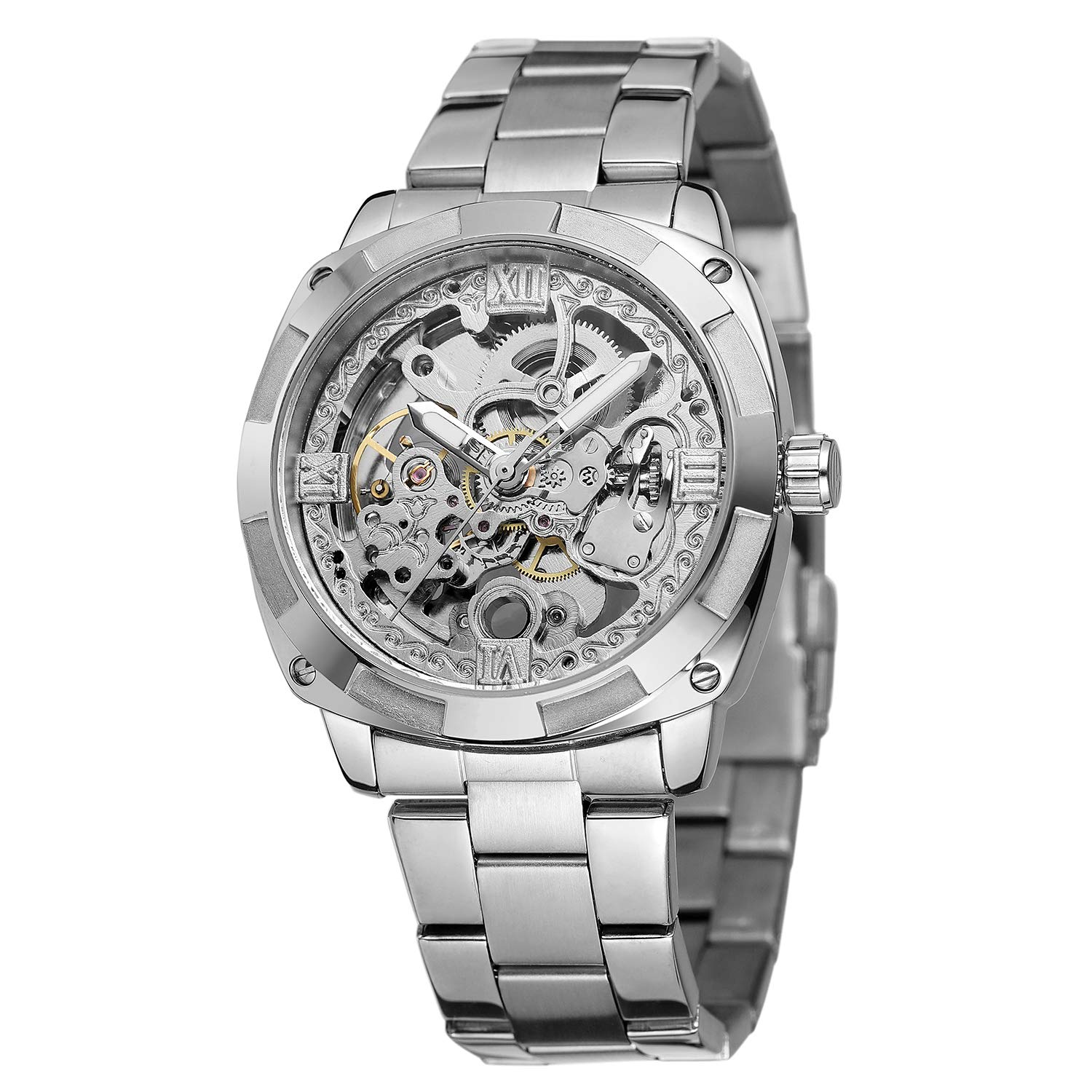 FORSINING Men's Military Silver Automatic Self-Wind Mechanical Wristwatch with Stainless Steel Bracelet