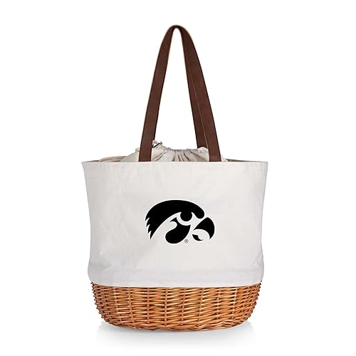 PICNIC TIME NCAA Iowa Hawkeyes Coronado Canvas and Willow Basket Tote, Picnic Tote Bag, Beach Tote, (Beige Canvas)