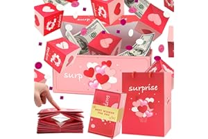 RAIN BUNNY Surprise Gift Box Explosion for Money, Unique Folding Bouncing Red Envelope Gift Box with Confetti, Cash Explosion Luxury Gift Box for Birthday Anniversary Valentine Proposal (15 Bounces)